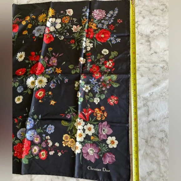 Christian Dior Floral Black square Scarf
